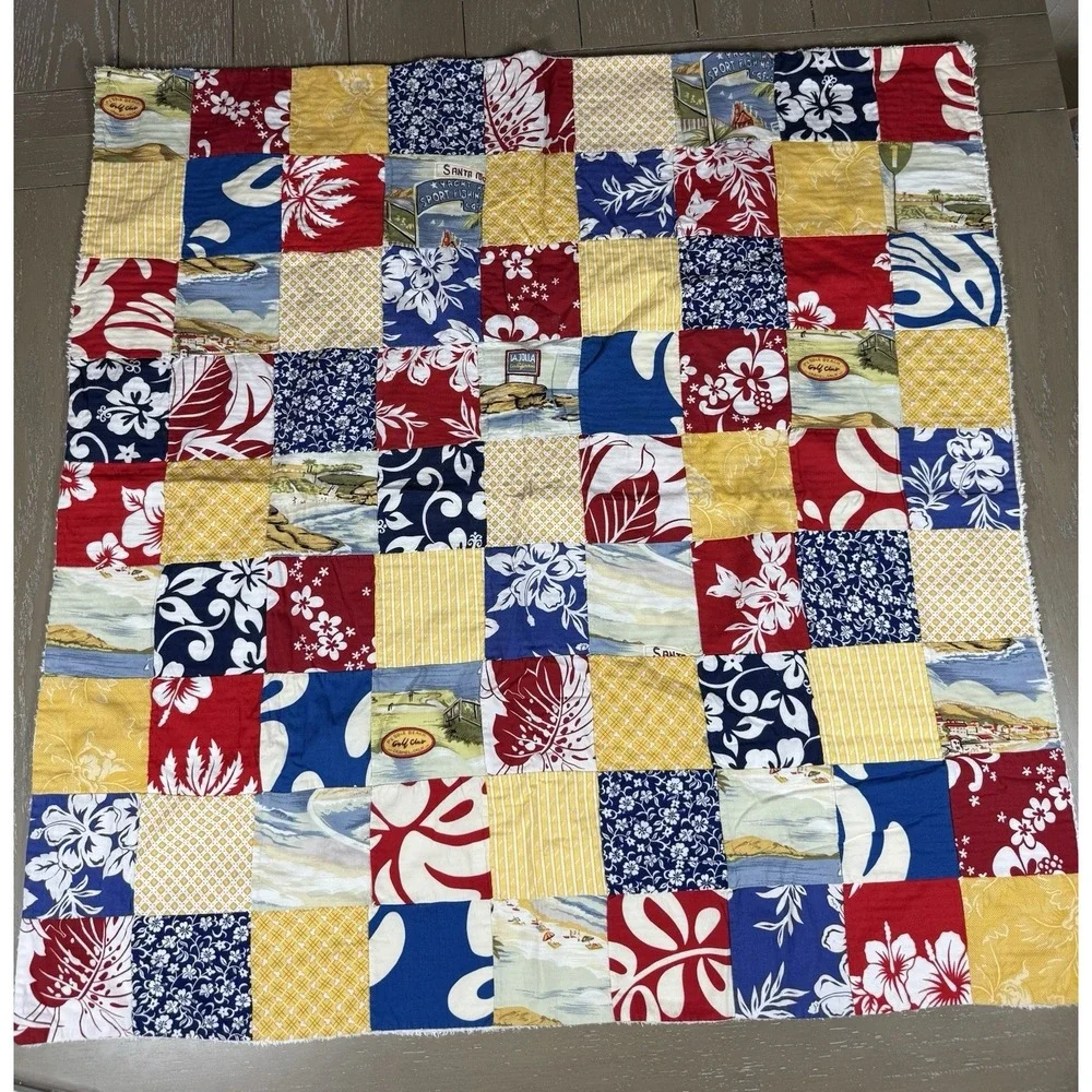 Hawaiian Quilt Blanket Beaches Floral‎ Print Patch Lap Baby Blanket Handmade